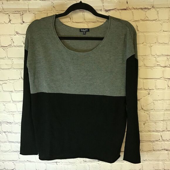 Splendid Gray Black Colorblock Poly Cashmere Blend Pullover Sweater Size S - Picture 3 of 8